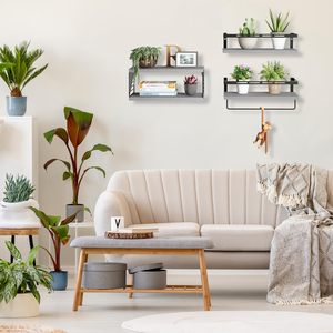 Ensemble de 3 étagères murales rustiques en <span class=keywords><strong>bois</strong></span> avec cadre métallique <span class=keywords><strong>et</strong></span> barre porte-serviettes pour salle de bain, <span class=keywords><strong>cuisine</strong></span>, chambre <span class=keywords><strong>et</strong></span> salon - Product Image 6