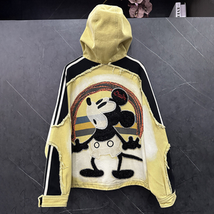 2025 automne Vintage Style femmes à capuche Cardigan <span class=keywords><strong>veste</strong></span> industrie lourde nouveau Design <span class=keywords><strong>Mickey</strong></span> rayé motif ample à la mode haut - Product Image 1