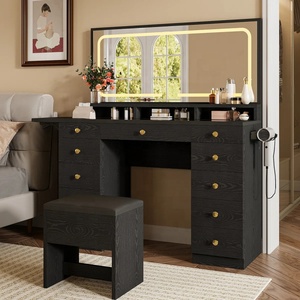 Coiffeuse blanche personnalisée avec grand miroir LED et plateau en verre trempé, 11 tiroirs, et design à extension latérale - Product Image 4