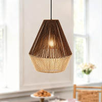 Suspension tissée bicolore en corde naturelle et rotin, abat-jour conique sablier, pour salle à manger et îlot de cuisine