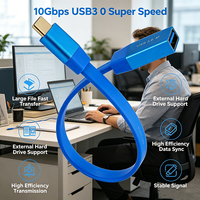 Câble adaptateur USB-C vers USB-A 3.0 OTG, transfert de données rapide 10 Gbps, câble plat en PVC de 0,3 m pour téléphone portable, ordinateur portable, plug and play