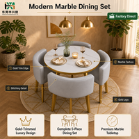 Juego de Mesa de Comedor Redonda con Patas Doradas y Sillas Grises para Restaurante, Hotel, Villa, Venta al por Mayor Directa de Fábrica