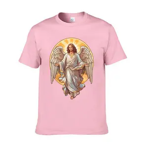 남성용 O 칼라 티셔츠 하나님 종교 그리스도 예수 십자가 인쇄 여름 캐주얼 반팔면 티셔츠 패션 남성 의류