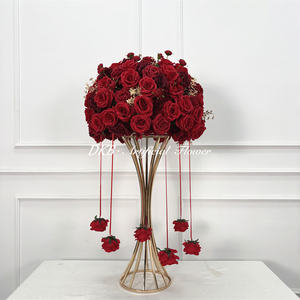 ดอกไม้ประดิษฐ์สำหรับตกแต่งงานแต่งงาน ลูกบอลดอกไม้ประดับงานแต่งงาน ลูกบอลดอกไม้ผ้าไหมสีแดง - Product Image 5