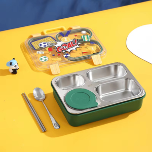 Bencircle B138 Stainless Steel Lunch <b>Box</b> 3 Compartments Portable Bpa Free Leak Proof For Children Cute Design Rectangle Shape - Product Image 2