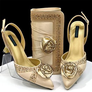 Chaussures à Talons Hauts pour Femme à Nœud Papillon en Strass, Ensemble Chaussures et Sac Italiens <span class=keywords><strong>de</strong></span> Luxe pour Femmes Africaines - Product Image 4