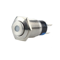 Interrupteur à bouton-poussoir en acier inoxydable 12V à tête ronde haute avec LED de 16 mm, momentané et à enclenchement