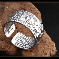 Bagues Pixiu en argent pur 999 pour hommes et femmes, Type d'ouverture, bijou bouddhiste gravé, Sutra, cœur, bijoux
