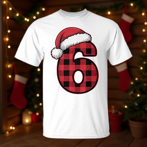 T-shirt classique à carreaux numéro 6, rouge et noir, motif chapeau de Noël, taille adulte unisexe - Product Image 3