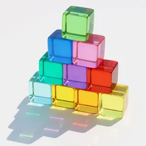 네온 아크릴 큐브 블록 부드러운 외관 아기 학습 색상 빛 그림자 스태킹 장난감 빌딩 블록 밝은 명확한 블록