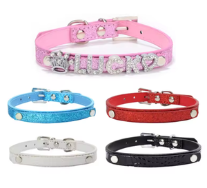 Kerah anjing PU huruf berlian dekorasi renda gaya lucu sederhana Aksesori hewan peliharaan kerah fitur hewan nilon - Product Image 1