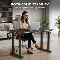 Bureau d'ordinateur de jeu électrique extensible et réglable en acier inoxydable moderne AOR avec crochet pour casque, porte-gobelet, organisateur de câbles ARGB