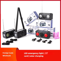 Radio stéréo FM portable multifonctionnelle à chargement solaire avec haut-parleur Bluetooth, lampe de poche et sangle détachable