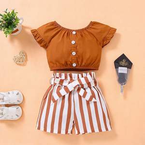 Ropa de Verano de Manga Corta para Niños, Traje a Rayas para Niñas, Ropa Infantil al por Mayor - Product Image 1