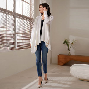 OEM ODM Wool Layering Cardigan Sweater Drop Shoulder Long Sleeve Solid Color Casual Wool Knit Outerwear For Women - Product Image 3