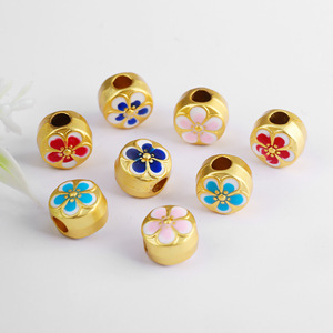 Perles intercalaires en émail cloisonné motif fleur de pêcher doré effet goutte d'huile, matériaux de fabrication de bijoux DIY, vente en gros - Product Image 1