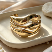 Nouveaux bijoux de mode, bracelet ouvert à triple couche ondulé plaqué or 18 carats pour femmes, bracelets abstraits irréguliers et épais