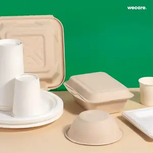 Caixa de almoço biodegradável, ecológica descartável 9*6 polegadas fechamento de açúcar
