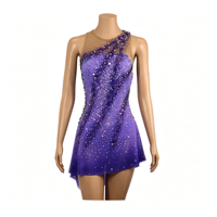 Costume de patinage artistique pour enfants et adultes, robe en maille violette sans manches à une épaule avec strass pour spectacle sur glace