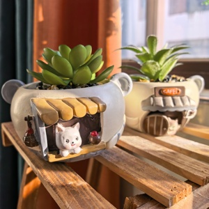 Maceta para Suculentas ROOGO con Figura Decorativa de Tienda, Decoración Kawaii, Regalo Popular para Amantes de las Plantas - Product Image 5