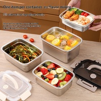 Boîte de rangement alimentaire empilable en acier inoxydable, antibactérienne, avec couvercle, organisateur de réfrigérateur, boîte à lunch carrée, bol de préparation pour hot pot