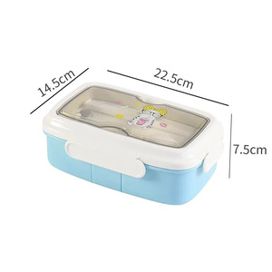 Printed Plastic <b>Compartment</b> <b>Lunch</b> <b>Box</b> With Cutlery Airtight Rectangle For Students Office Workers Pink Blue Mixed Packaging - Product Image 5