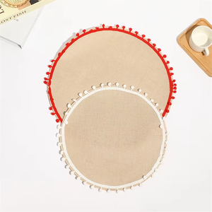 بيع بالجملة من المصنع رخيصة طبيعية جوت مضفر مفرش مع حافة بومبوم حافة هدب ماء جوت حفل زفاف عيد الميلاد الديكور - Product Image 1