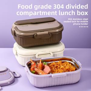 304 Paslanmaz Çelik Yalıtımlı Dikdörtgen Beslenme Kutusu Çıkarılabilir Tasarım Plastik Kapaklı Bulaşık Makinesinde Yıkanabilir Öğrenci Çalışma Mühürlü Bento Kutusu - Product Image 4