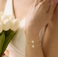 18 Karat Vergoldung Stapelbar 925 Sterling Silber Blumen design Natürliche Runde Perle Perlen Armband Hochzeits schmuck