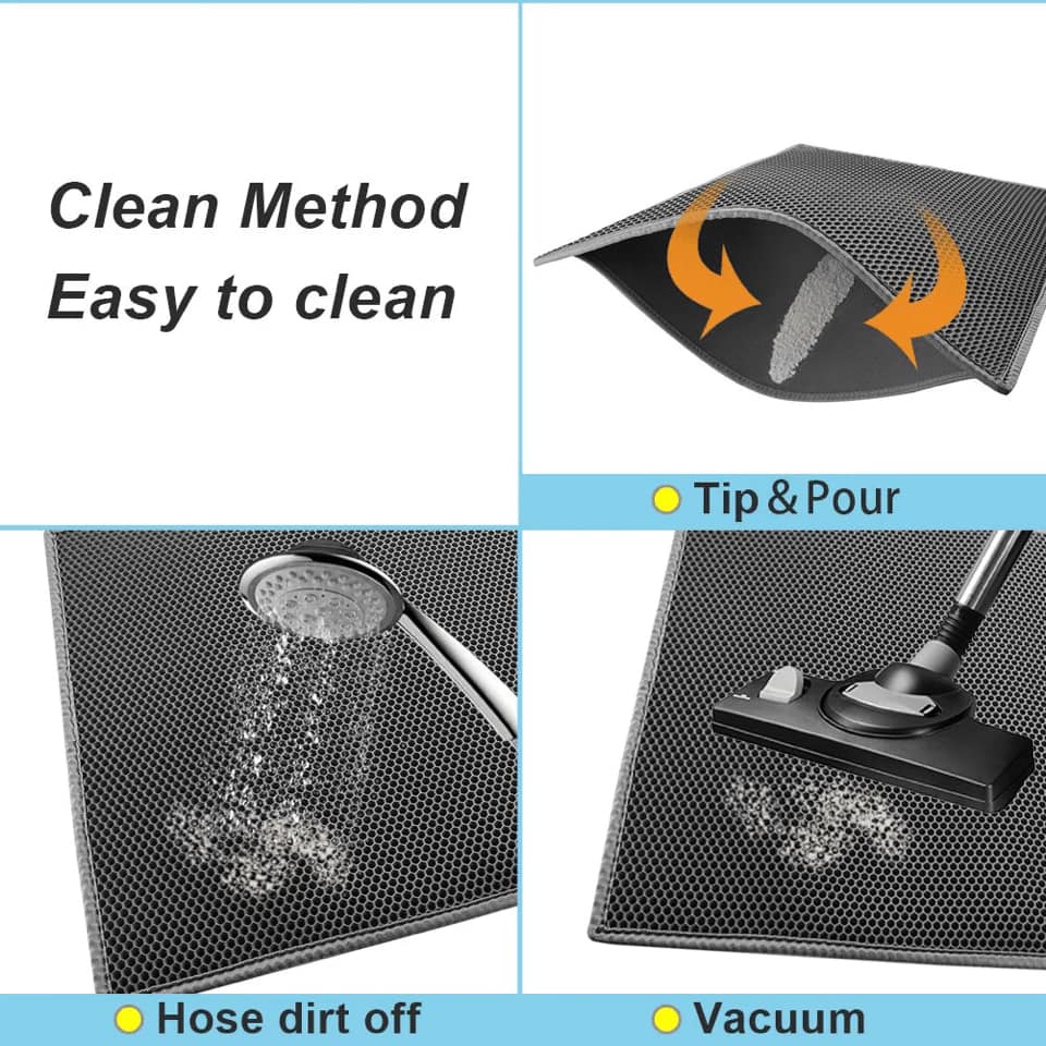 2-PCS Grey Double Layer Cat Litter Mat Honeycomb Design Waterproof EVA Trapping Mat for Litter Box Tracking Control 40x50cm Easy Clean global Pet Supplies