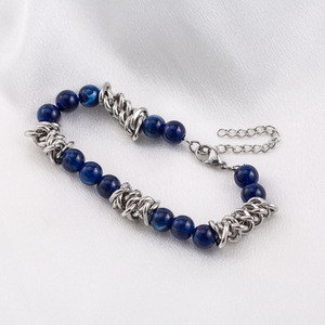 yunnique Men's Blue Beaded <b>Titanium</b> Steel <b>Chain</b> Bracelet Geometric Design Fashion Accessory - Product Image 2