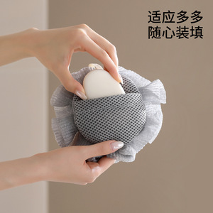 FaSoLa Bath Ball Gray And White Flower Shape Soap Holder Mesh Bag Thickened Soft Bathing Essential For Shower - Product Image 5