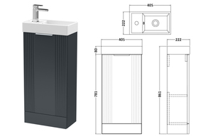 Meuble-lavabo PTB moderne demi-corrugué 390 à porte simple, à poser au sol, <span class=keywords><strong>gris</strong></span> noir forgé, pour salle de bain - Product Image 2