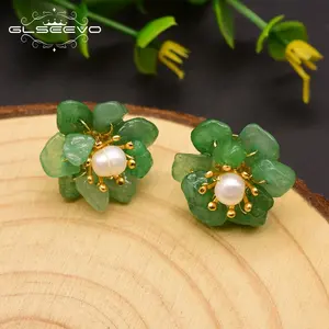 Pendientes de tuerca de Plata de Ley 925, pendientes de flores de piedra Natural para mujer, regalo de cumpleaños para niña, joyería de moda