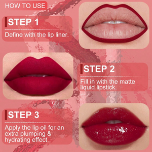 Set de Labiales 3 en 1 de Marca Privada Personalizada, Vegano, Resistente al Agua, Mate, Delineador de <span class=keywords><strong>Labios</strong></span>, Brillo Labial, Kit al por Mayor - Product Image 3