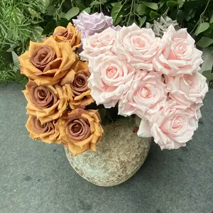 Hersteller Großhandel Hochzeit Seide Rose Bouquet Künstliche 9 Köpfe Rose Blume Großhandel für Zuhause und Hochzeit Dekor