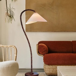 Lampada <span class=keywords><strong>da</strong></span> Terra Vintage Wabi-sabi in Stile Medievale, in Legno Massello di Noce per Soggiorno, Camera <span class=keywords><strong>da</strong></span> Letto Francese, Studio, Design Moderno con Paralume in Tessuto - Product Image 1