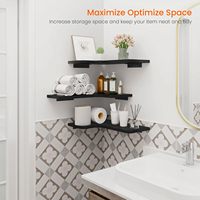 Étagères d'angle murales modernes robustes, lot de 3 étagères flottantes pour épices avec trou pour câbles, en bois, pour cuisine et salle de bain