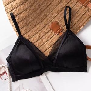 Women's silk wire-free <b>bra</b>, <b>thin</b> French V-neck with <b>thin</b> <b>straps</b>, comfortable and breathable. - Product Image 3