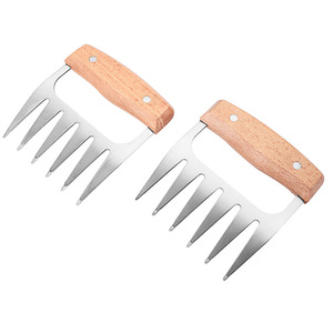 Meat Shredder Wooden Handle Stainless Steel Bear Paw Fork For Barbecue Kitchen Use - Product Image 3
