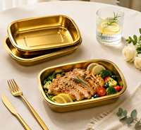 Contenants alimentaires en plastique CPET noir et or de luxe, durables, pour la vente en gros, compatibles micro-ondes, réutilisables, pour la préparation des repas