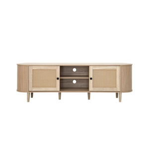 Curve Design <strong>TV</strong> Cabinet Living Room <strong>TV</strong> Stand Entertainment Center with Two <strong>Rattan</strong> Decor Doors &amp; Shelves <strong>TV</strong> <strong>Unit</strong> for Living Room - Product Image 4