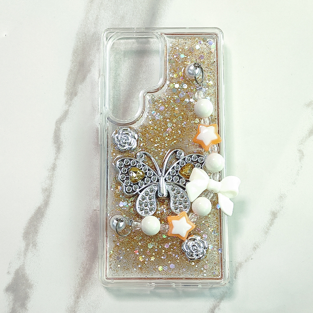 Epoxy Resin Glitter Phone Case for Tecno Spark 50 3D Hollow Butterfly Rhinestone Deco Cute Star Bow Bead Chain Girls case