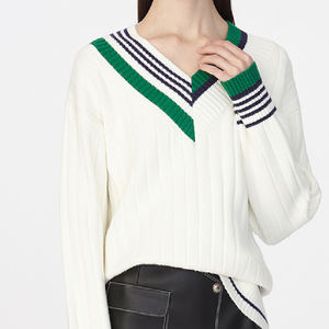 <span class=keywords><strong>Maglia</strong></span> a manica lunga nuovi vestiti autunnali da donna maglione <span class=keywords><strong>oversize</strong></span> bianco scollo a v - Product Image 2