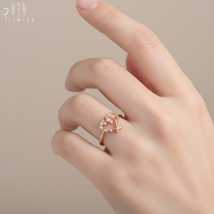 High Quality Wholesale Hand <b>Crafted</b> Trendy 18K Solid Rose Gold Fancy Heart Design <b>Ring</b> Natural Diamond Stackable <b>Ring</b> Jewelry - Product Image 1