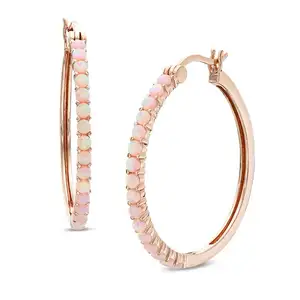 9K/10K/14K/18K Rose Solid Gold Earrings Natural Fire Opal Gemstone Hoops Earrings