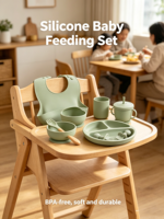 Ensemble de 10 assiettes et bols modernes en silicone de qualité alimentaire pour bébé, motif dessin animé, vaisselle pour bébé