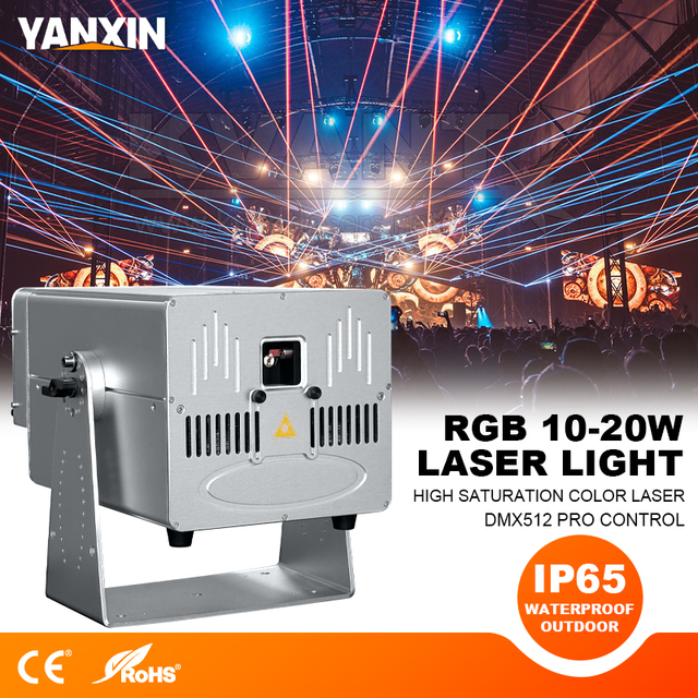 10W-20W RGB Full Color Animation Laser Light IP65 Waterproof ILDA DMX512 Professional Stage Projector for Outdoor Events