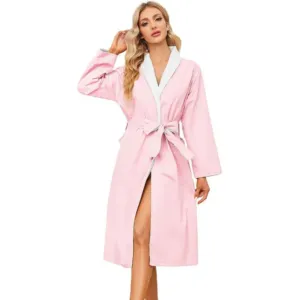 MQF Plush Lined Microfiber Hooded Robe Bath Robe Soft Warm for Spa & Hotel Long Luxury with Pocket for Women Woven Turtleneck