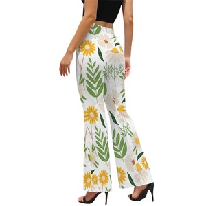 Image personnalisée pantalon large évasé décontracté pour femmes tissu tissé doux respirant taille moyenne braguette à glissière automne tenue de bureau froissée colorée - Product Image 1